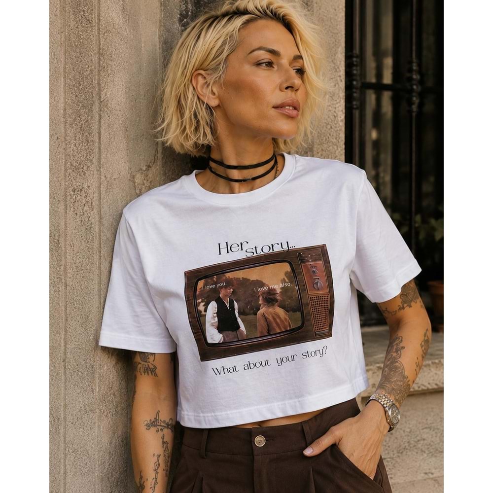 What About Your Story ? Sinematik Baskılı Vatkalı T-Shirt