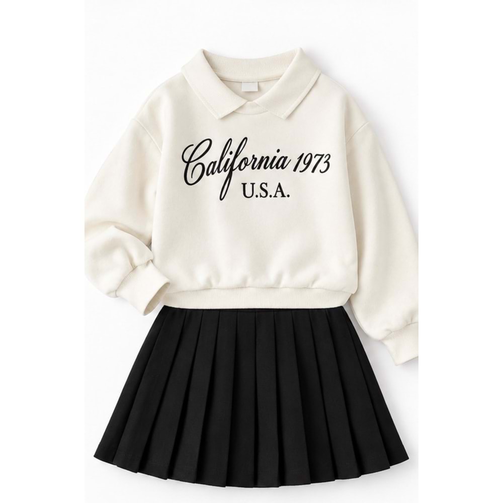Kız Çocuk Polo Yaka Sweatshirt - Etek Trend Alt Üst Takım Yeni Sezon
