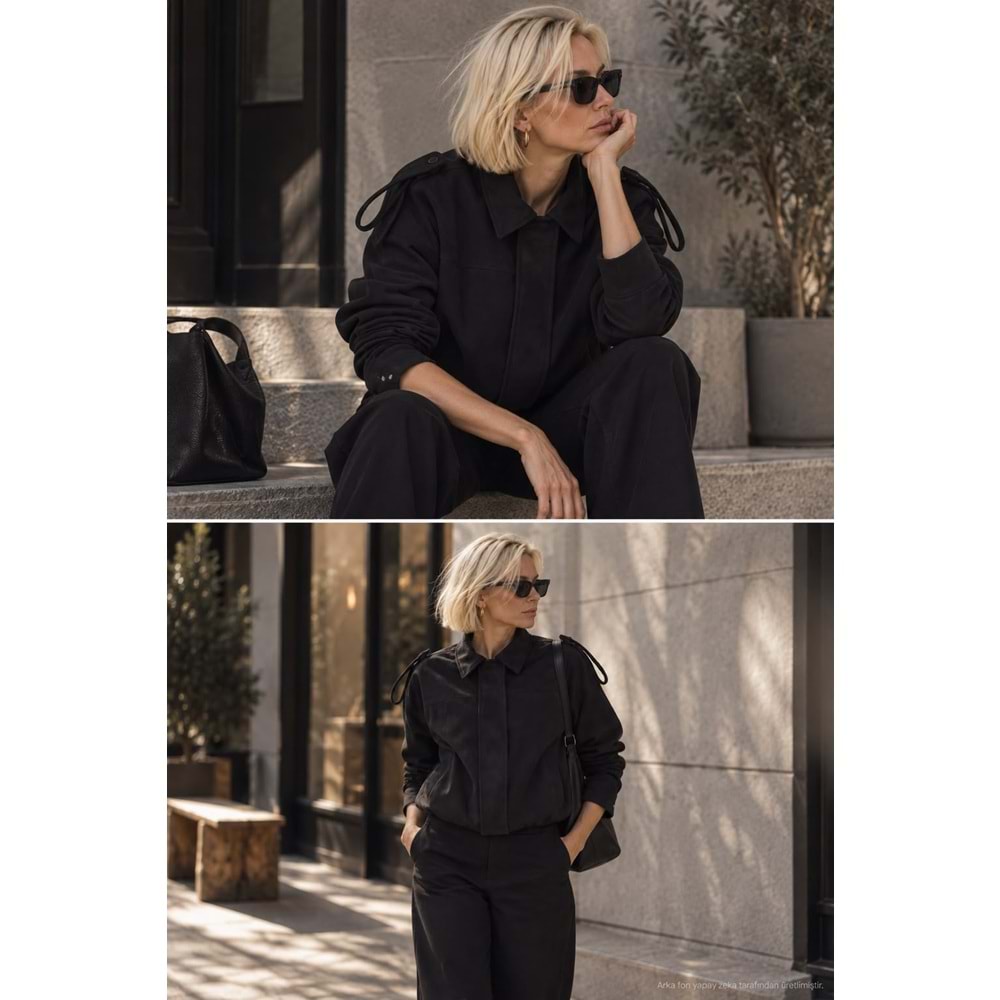 Kadın Giyim Noir Süet Dokulu Bomber Ceket