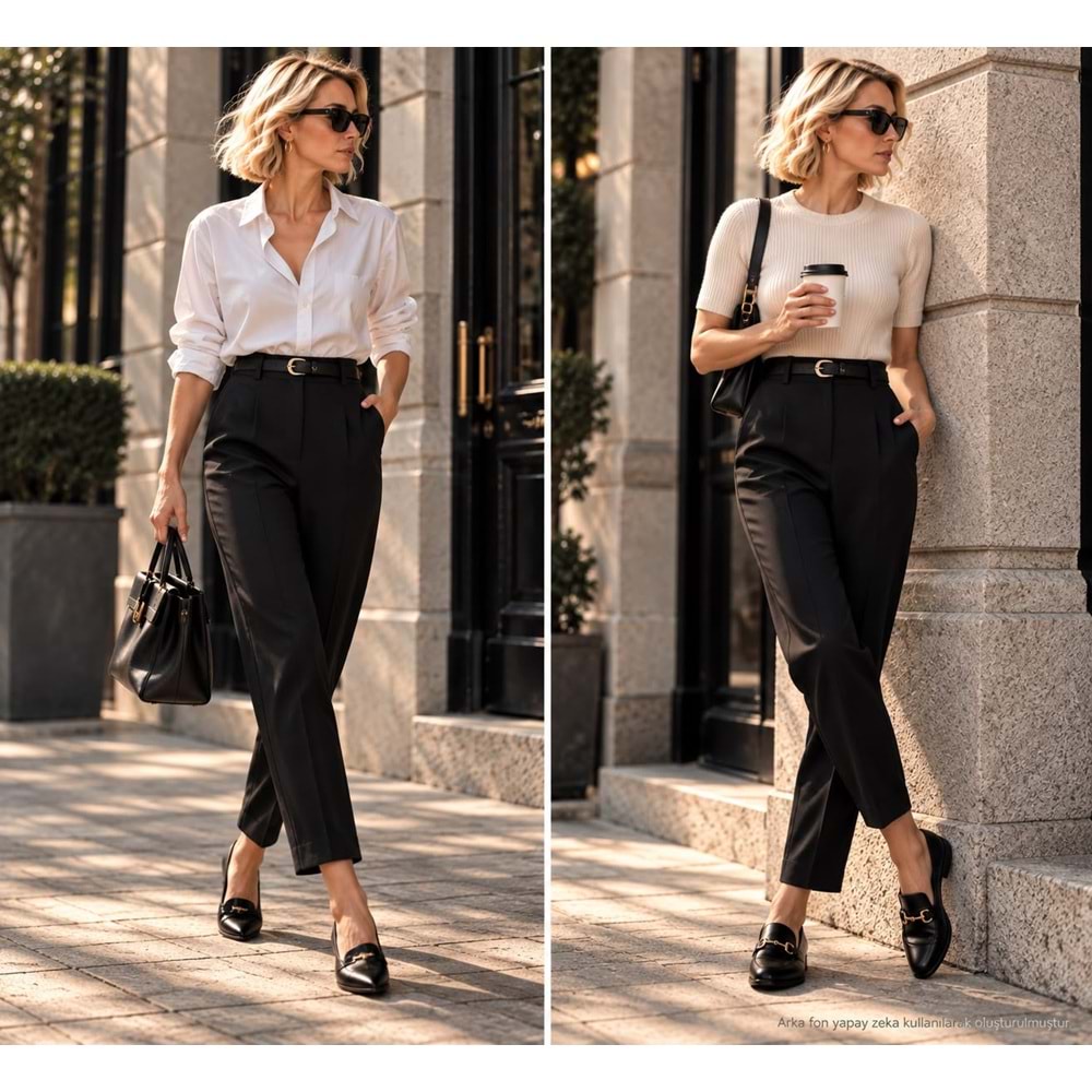Tailored Yüksek Bel Cigarette Kesim Kumaş Pantolon