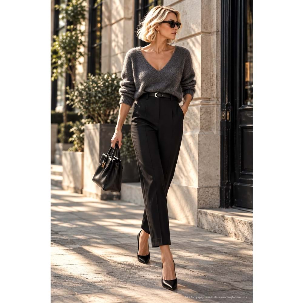 Tailored Yüksek Bel Cigarette Kesim Kumaş Pantolon