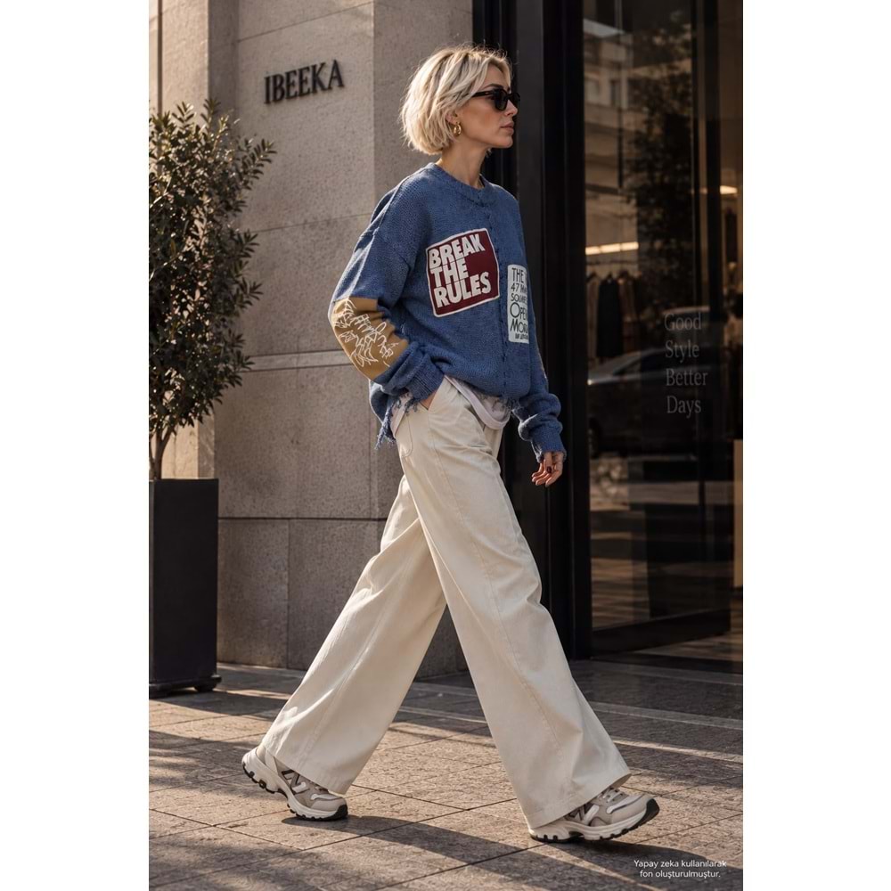 Rebel Mood Patch Ve Yırtık Detaylı Oversize Triko Tasarım Kazak