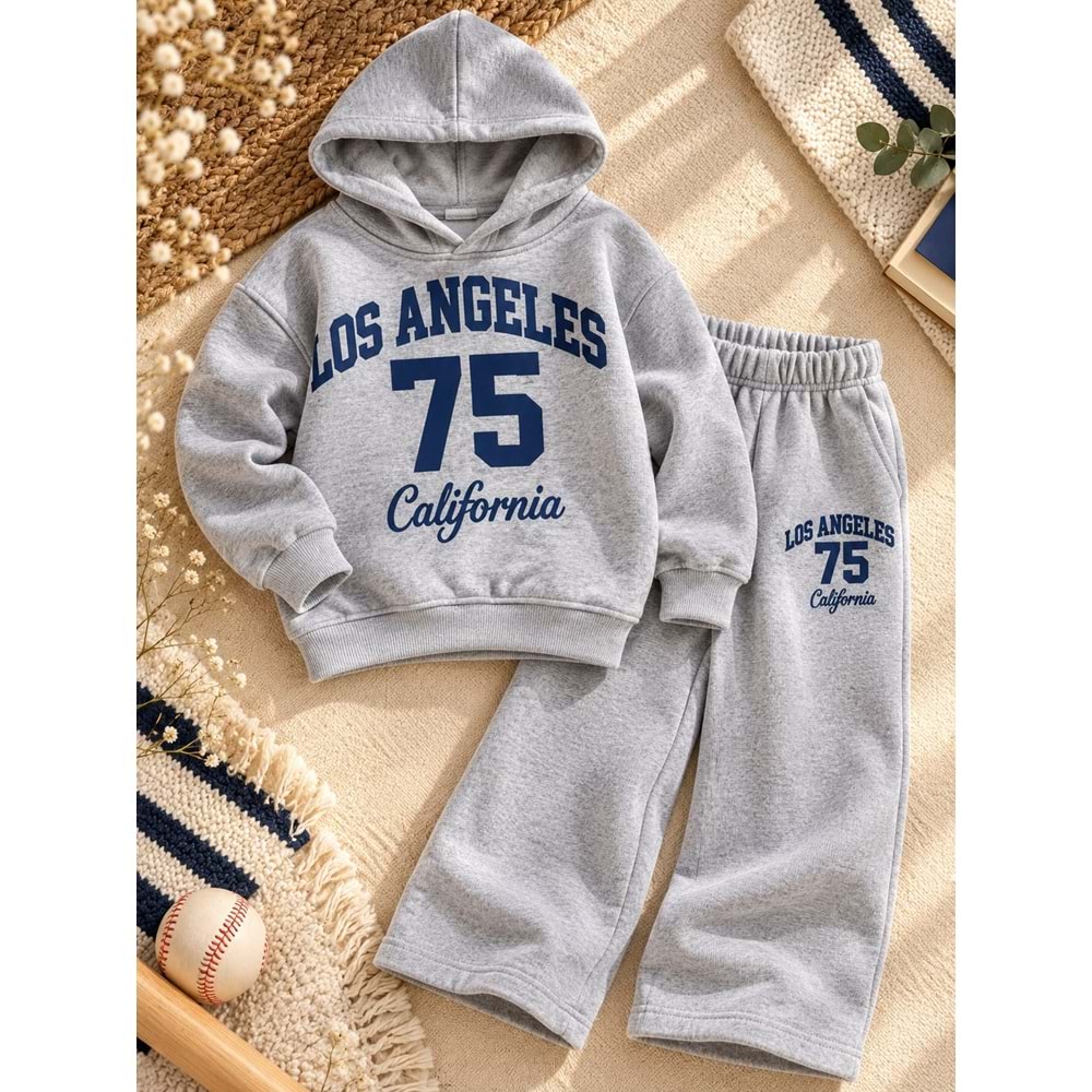 Kız Çocuk Yazı Deetaylı CA LA Baskılı Sweatshirt - Eşofman Alt Üst Takım