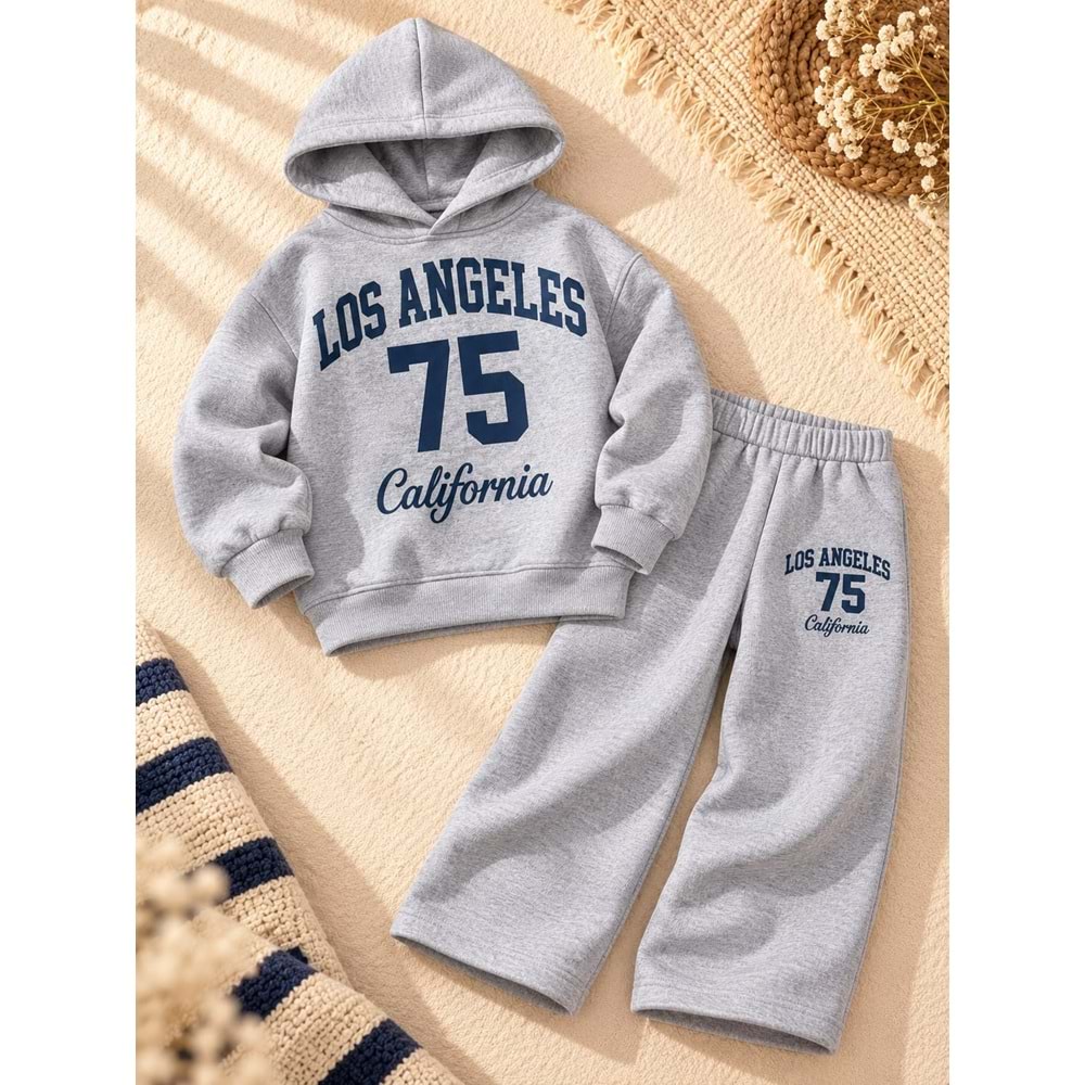 Kız Çocuk Yazı Deetaylı CA LA Baskılı Sweatshirt - Eşofman Alt Üst Takım