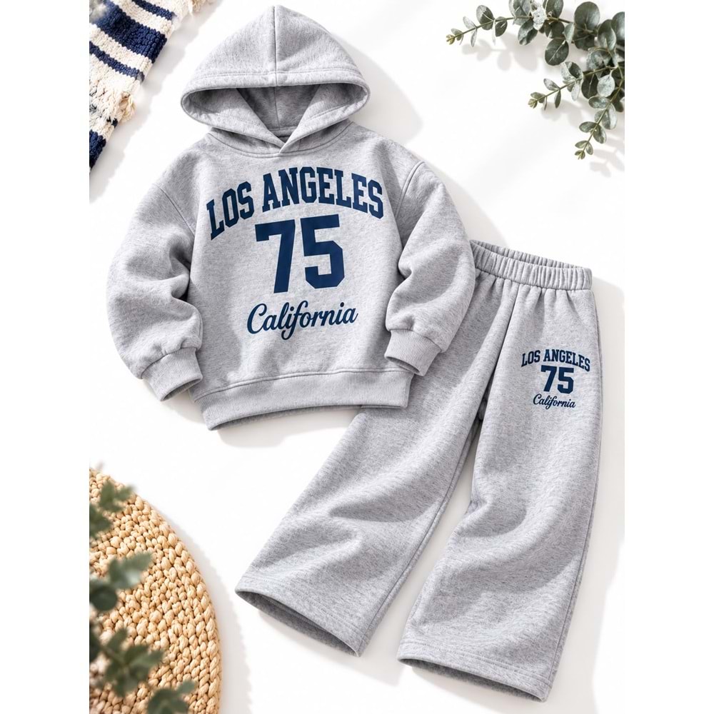 Kız Çocuk Yazı Deetaylı CA LA Baskılı Sweatshirt - Eşofman Alt Üst Takım