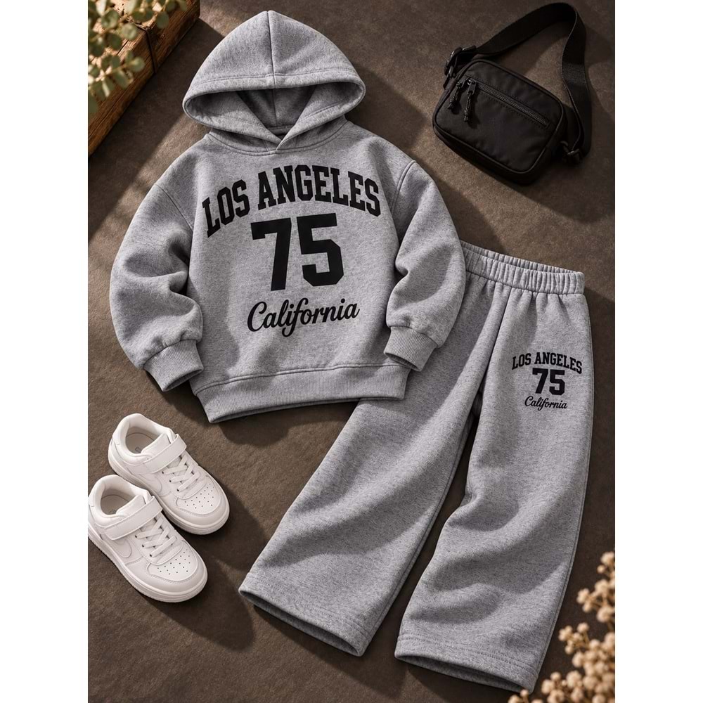 Kız Çocuk Yazı Deetaylı CA LA Baskılı Sweatshirt - Eşofman Alt Üst Takım