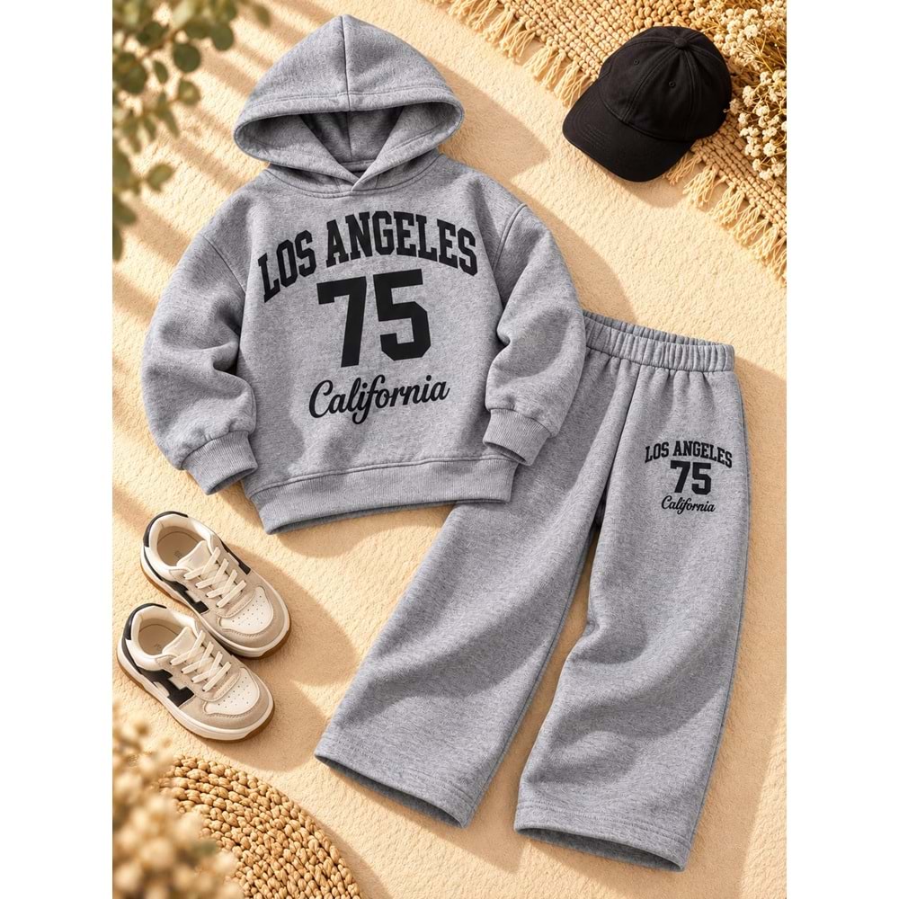 Kız Çocuk Yazı Deetaylı CA LA Baskılı Sweatshirt - Eşofman Alt Üst Takım
