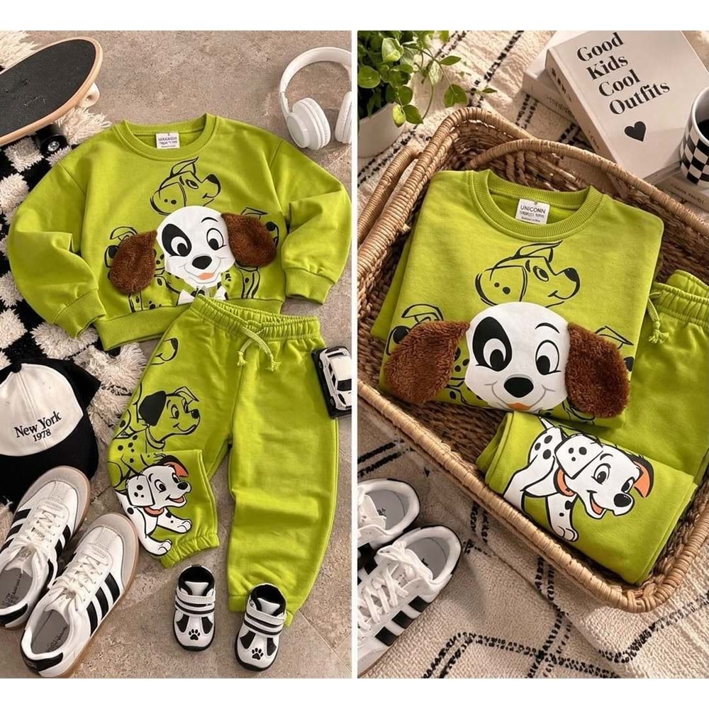 Erkek Çocuk Peluş 3D Kulak Sallantı Detaylı 3 İplik Sevimli Köpek Alt Üst Takım