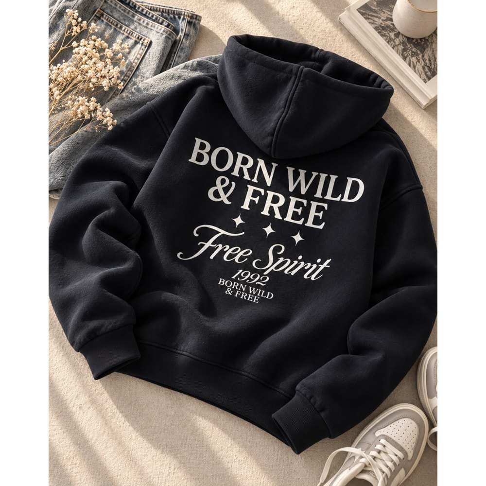 Erkek Çocuk Koyu Lacivert Baskılı Sweatshirt - Rahat Kalıp Uzun Kollu Üst - Hoodie