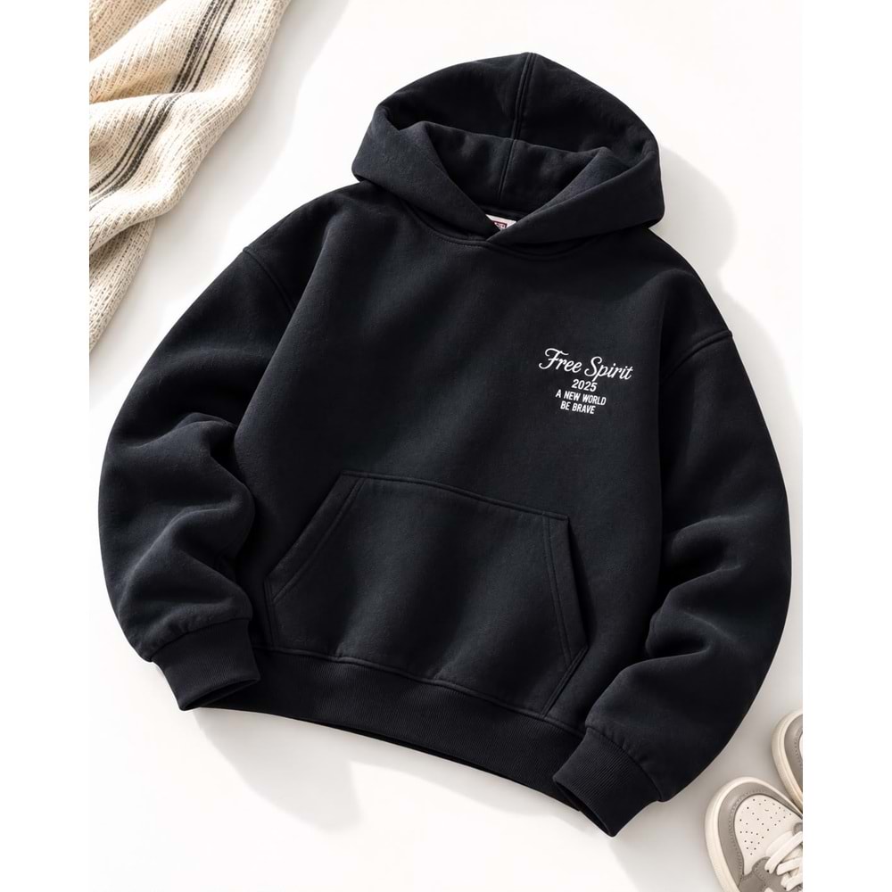 Erkek Çocuk Koyu Lacivert Baskılı Sweatshirt - Rahat Kalıp Uzun Kollu Üst - Hoodie