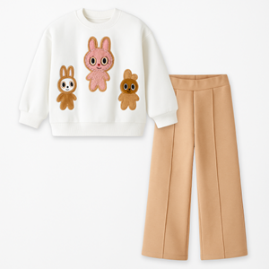 Kız Çocuk 3 İplik Şardonlu Peluş Baskı Detaylı Sweatshirt - Eşofman Alt üst Takım