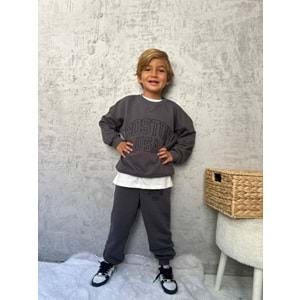 Erkek Çocuk Slogan Yazı Detaylı 3 İplik Eşofman Takımı