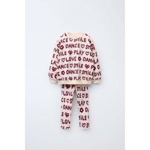 Kız Çocuk Love Slogan Yazı Detaylı Alt üst Takım 3 İplik