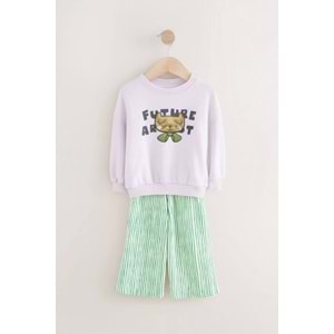 Future Artist Baskı Detaylı Sweatshirt Yeşil Beyaz Çizgili Jogger Alt Üst Takım