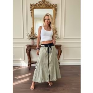 Kadın Giyim Yeni Sezon Fermuar Yırtmaçlı Etek Yüksek Bel Cep Detay