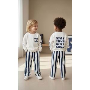 Erkek Çocuk Slogan Yazı Baskılı 3 İplik Kumaş Kanvas Pantolonlu Alt Üst Takım