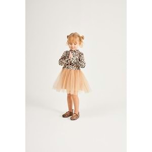 Kız Çocuk Leopar Desenli Tütü Detaylı Elbise