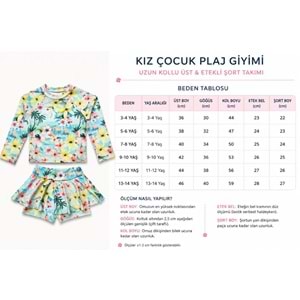 Pastel Renk Çiçek Desenli Uzun Kollu Tayt Etekli 2 Parça Mayo / Bikini Takımı