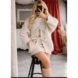 Önden Bağlama Detaylı Alt Üst Takım - Taş Renk - BEYAZ - L - ST00079-BEYAZ-L