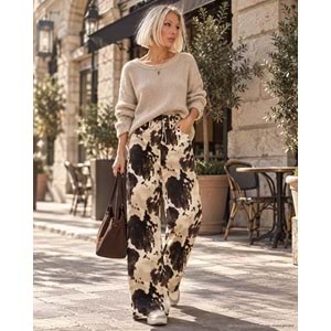 Kahve Krem Desenli Salaş Pantolon - DESENLİ - S - ST00083-DESENLİ-S