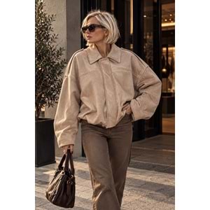 Camel Renk Süet Bomber Ceket - CAMEL - M - ST00105-CAMEL-M