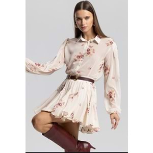 Çiçek Desen Asimetrik Etek Gömlek Takım Pinterest Model - SOMON - L - ST00108-SOMON-L