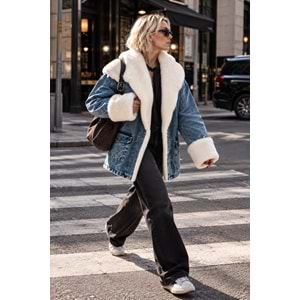 Kürklü Kot Kaban Yaka Kol Detay - BLUE JEAN - STANDART - ST00110-11260