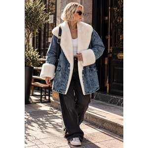 Kürklü Kot Kaban Yaka Kol Detay - BLUE JEAN - STANDART - ST00110-11260
