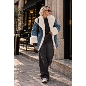 Kürklü Kot Kaban Yaka Kol Detay - BLUE JEAN - STANDART - ST00110-11260