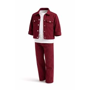 Unisex Çocuk Bordo Renk Denim - Kot Pantolon