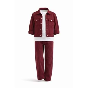 Unisex Çocuk Bordo Renk Denim - Kot Pantolon