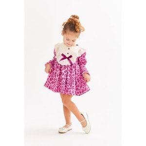 Pembe Renk Bebe Yaka Leopar Elbise - LEOPAR - 5-6 YAŞ - ST00277-LEOPAR-5-6 YAŞ