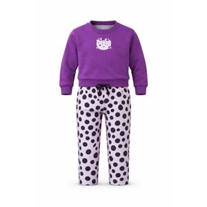 Mor Puantiye Taytlı Kedi Baskılı Altı Üst Takım - MOR - 2-3 YAŞ - ST00283-MOR-2-3 YAŞ
