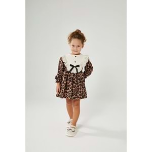 Kahverengi Leopar Desen Bebe Yaka Elbise - KAHVERENGİ - 3-4 YAŞ - ST00296-KAHVERENGİ-3-4 YAŞ