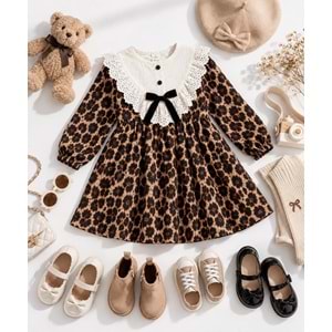 Kahverengi Leopar Desen Bebe Yaka Elbise - KAHVERENGİ - 3-4 YAŞ - ST00296-KAHVERENGİ-3-4 YAŞ