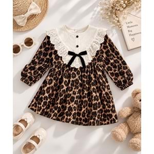 Kahverengi Leopar Desen Bebe Yaka Elbise - KAHVERENGİ - 3-4 YAŞ - ST00296-KAHVERENGİ-3-4 YAŞ