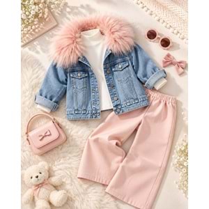 Çıkarılabilir Peluş Kürk Detaylı Kot Ceket - BLUE JEAN - 5-6 YAŞ - ST00298-BLUE JEAN-5-6 YAŞ