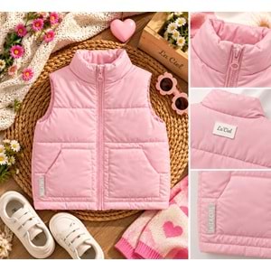 Soft Pembe Şişme Yelek Fermuar Kapamalı - PASTEL PEMBE - 3-4 YAŞ - ST00299-PASTEL PEMBE-3-4 YAŞ