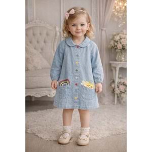 Kot Elbise Bebe Yaka Güneş Desen - KOT MAVİ - 2-3 YAŞ - ST00308-KOT MAVİ-2-3 YAŞ