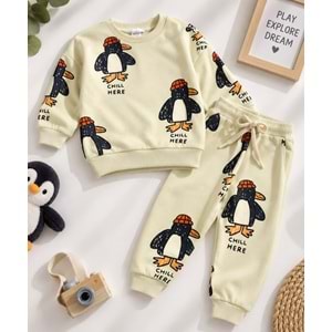 Krem Renk Penguen Baskılı Takım - KREM - 2-3 YAŞ - ST00340-KREM-2-3 YAŞ