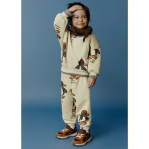 Krem Renk Penguen Baskılı Takım