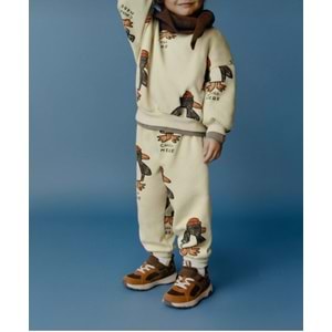 Krem Renk Penguen Baskılı Takım