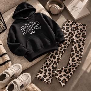 Paris ! Siyah Sweat Leopar Alt Üst Takım - DESENLİ - 2-3 YAŞ - ST00360-DESENLİ-2-3 YAŞ
