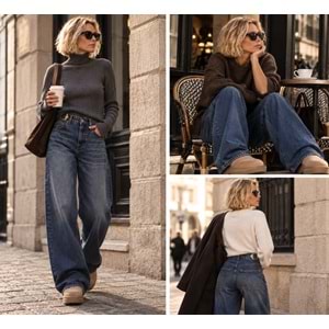 Bel Detaylı Wide Leg Yıkamalı Lacivert Renk Kot Pantolon - LACİVERT - 34 - ST00370-LACİVERT-34