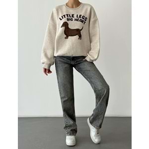 Little Legs Big Heart Baskılı Sweatshirt - BEJ - S - ST00392-BEJ-S