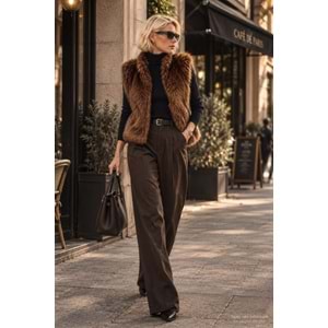Kürk Yelek Gizli Çıtçıt Kapama - KAHVERENGİ - M - ST00398-KAHVERENGİ-M