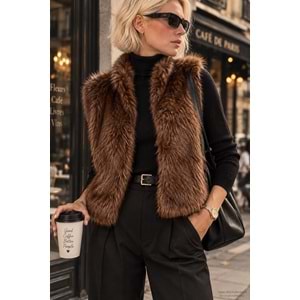 Kürk Yelek Gizli Çıtçıt Kapama - KAHVERENGİ - M - ST00398-KAHVERENGİ-M