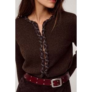 Birit Kapamalı Antrasit Kahve Hırka - KAHVERENGİ - STANDART - ST00443-KAHVERENGİ-STANDART