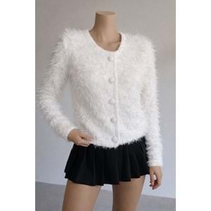 Tüylü Kaplama Düğmeli Yumoş Hırka - KREM - STANDART - ST00446-KREM-STANDART