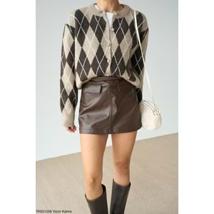 Baklava Desen Vizon Kahve Düğmeli Hırka - SÜTLÜ KAHVE - STANDART - ST00452-SÜTLÜ KAHVE-STANDART